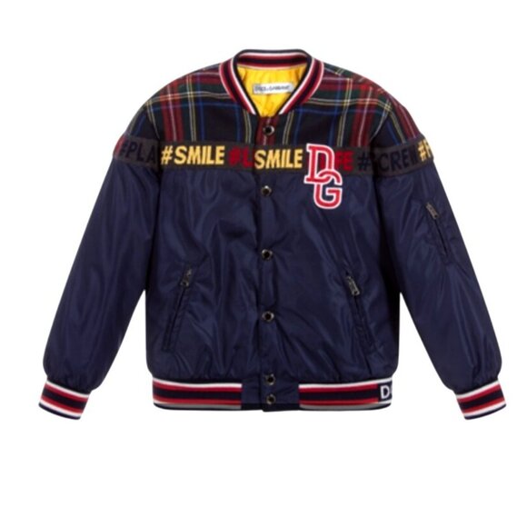 Dolce & Gabbana Kids Panelled Logo Patch Bomber Jacket In Blue 11/12Y - Picture 2 of 15